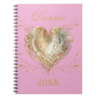 Pink & Gold Heart Elegant Custom Notebook