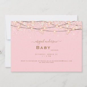 Pink & Gold Heart Lights Baby Shower Invitation