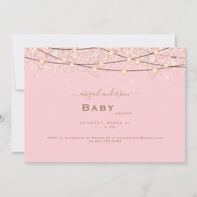 Pink & Gold Heart Lights Baby Shower  Invitation (Front)