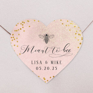 Pink Gold Heart Meant to Bee Honey Wedding Favor Sticker