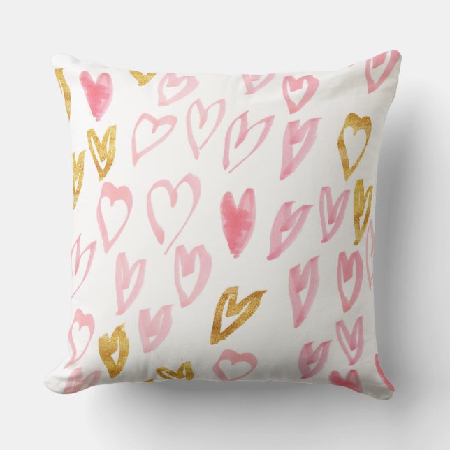 Pink & Gold Heart Throw Pillow (Front)