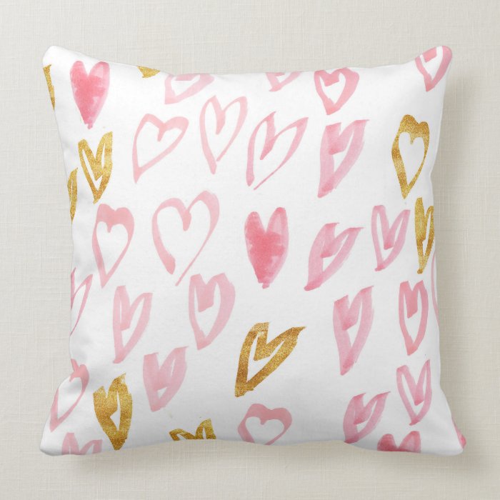 Pink & Gold Heart Throw Pillow Zazzle