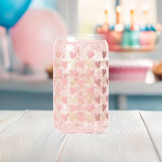 Pink & Gold Hearts Aesthetic Can Glass (Insitu (Baby Shower))