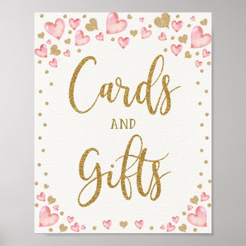 Pink Gold Hearts Cards Gifts Baby Shower Birthday Poster