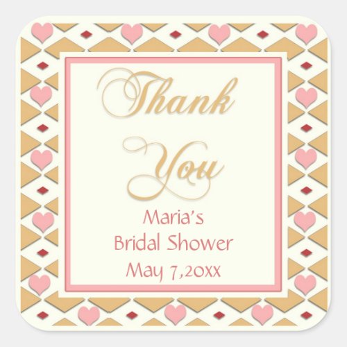 Pink Gold Hearts Diamonds Thank You Stickers