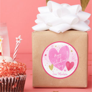 Pink Gold Hearts Happy Valentine's Day Classic Round Sticker