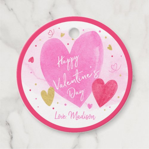 Pink Gold Hearts Happy Valentines Day Favor Tags
