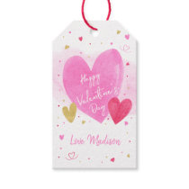 Pink Gold Hearts Happy Valentine's Day Gift Tags