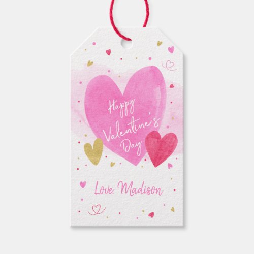Pink Gold Hearts Happy Valentines Day Gift Tags