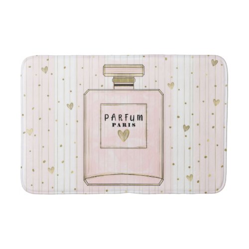 Pink  Gold Hearts Paris Parfum Chic Fashion Bath Mat