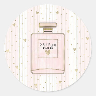 Pink & Gold Hearts Paris Parfum Chic Fashion Classic Round Sticker