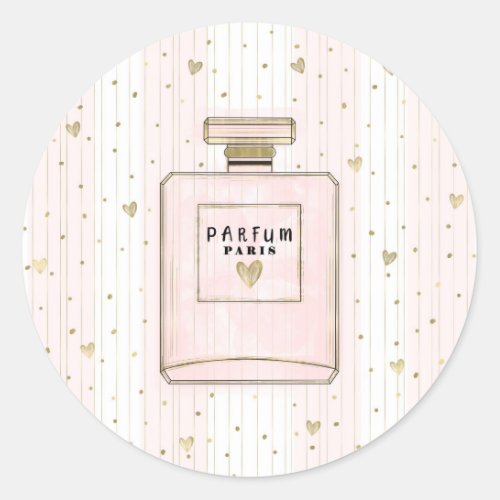 Pink  Gold Hearts Paris Parfum Chic Fashion Classic Round Sticker