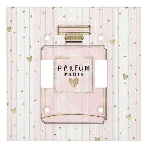 Pink  Gold Hearts Paris Parfum Chic Fashion Light Switch Cover