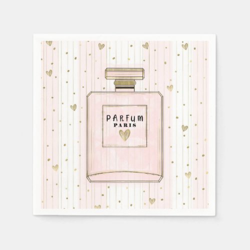 Pink  Gold Hearts Paris Parfum Chic Fashion Napkins