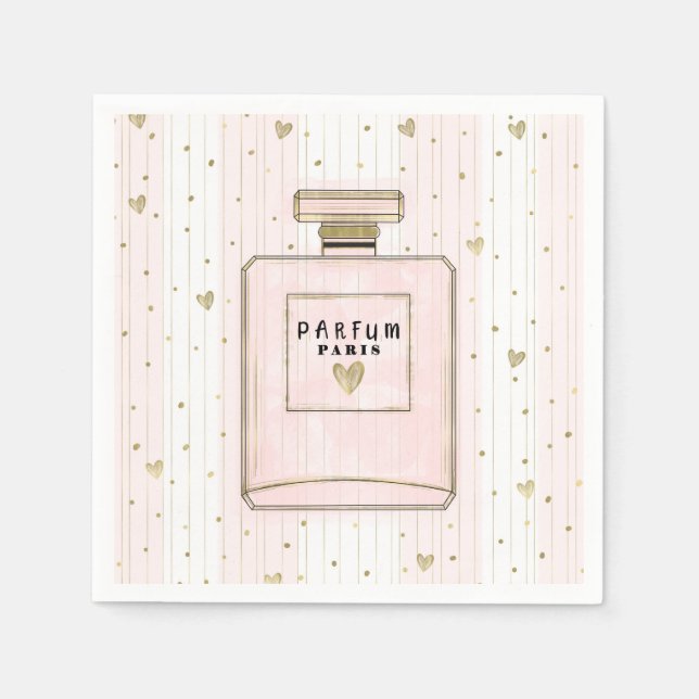 Pink & Gold Hearts Paris Parfum Chic Fashion Napkins (Front)