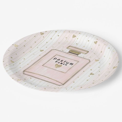 Pink  Gold Hearts Paris Parfum Chic Fashion Paper Plates