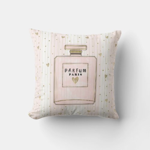 Pink  Gold Hearts Paris Parfum Chic Fashion Throw Pillow