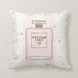 Pink & Gold Hearts Paris Parfum Chic Fashion Throw Pillow
