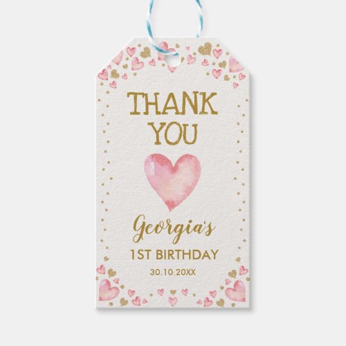 Pink Gold Hearts Valentines Birthday Baby Girl Gift Tags