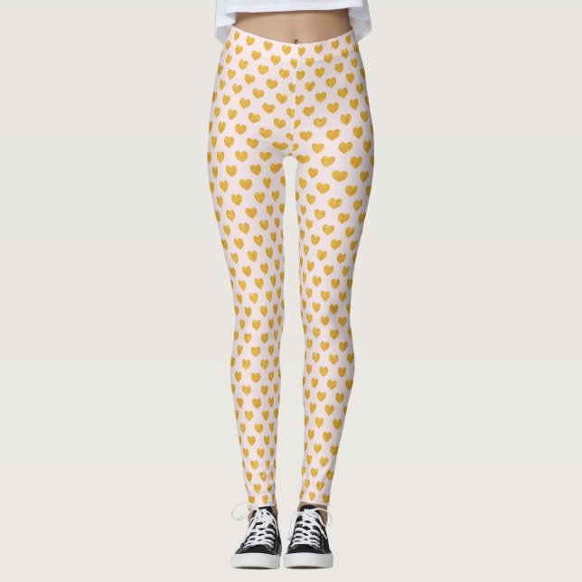 Pink & Gold Hearts Women's Leggings (Front)