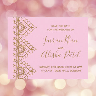 Pink Gold Henna Desi Indian Wedding Invitation