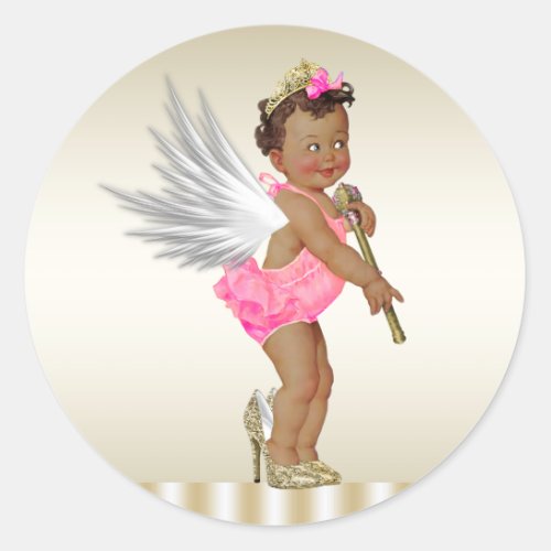 Pink Gold High Heel Angel Girls Ethnic Baby Shower Classic Round Sticker