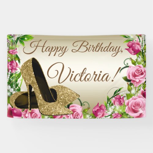 Pink Gold High Heel Shoe Birthday Party Banner