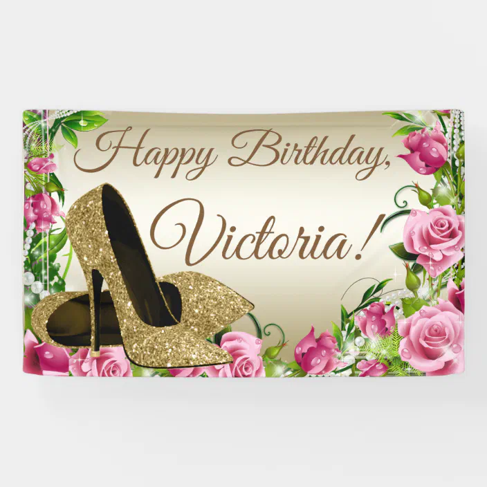 Details about / 2 Personalised Birthday Banner Gold High Heel Girls Ladies Hen Party Poster
