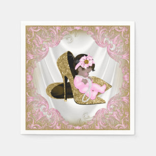 Pink Gold High Heel Shoe Ethnic Girl Baby Shower Napkins
