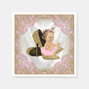 Pink Gold High Heel Shoe Pearl Girl Baby Shower Napkins