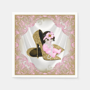 Pink Gold High Heel Shoe Pearl Girl Baby Shower Paper Napkins