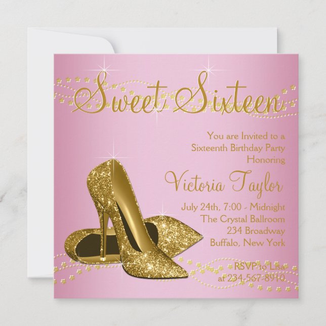Pink Gold High Heels Sweet 16 Party Invitation (Front)