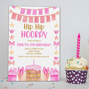 Pink Gold Hip Hip Hooray 2nd Birthday Invitation