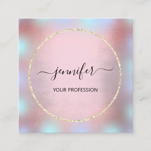 Pink Gold Holograph Professional Makeup Smoky Square Business Card