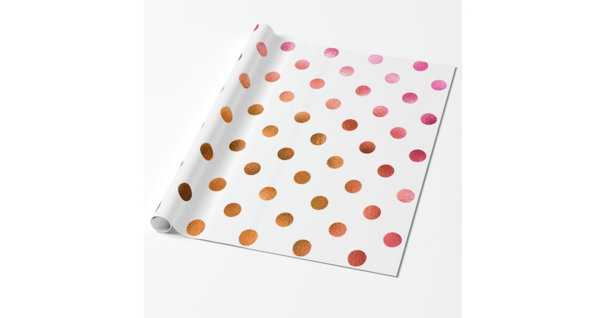 Pink Gold Holographic Metallic Faux Foil Polka Dot Wrapping Paper | Zazzle