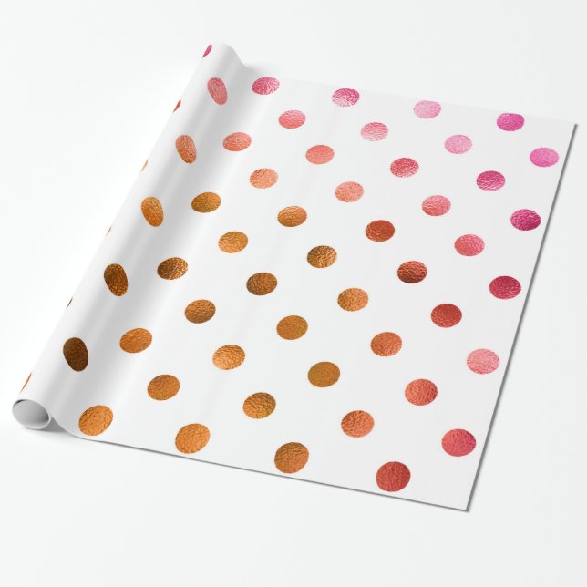 Pink Gold Holographic Metallic Faux Foil Polka Dot Wrapping Paper (Unrolled)
