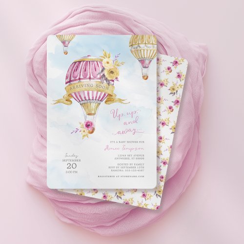 Pink Gold Hot Air Balloon Baby Shower Invitation