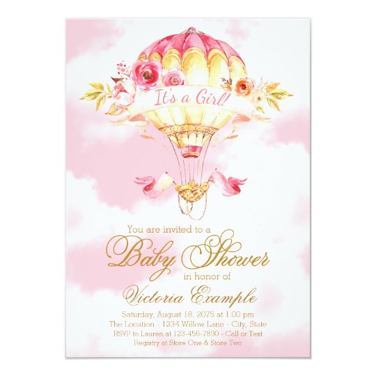 Pink Gold Hot Air Balloon Baby Shower Invitations Zazzle Com