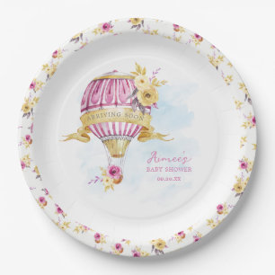 Pink Gold Hot Air Balloon Baby Shower Personalized Paper Plates