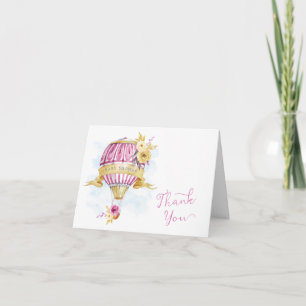 Pink Gold Hot Air Balloon Baby Shower Thank You Card