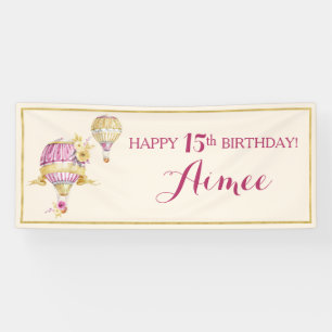 Pink+Gold Hot Air Balloon Birthday Banner