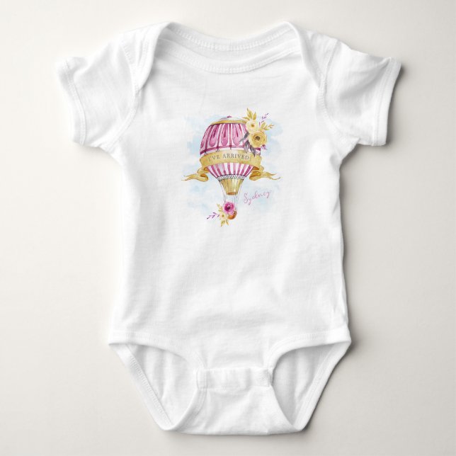 Pink Gold Hot Air Balloon Personalized Baby Bodysuit (Front)