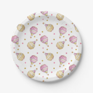 Pink Gold Hot Air Balloons Baby Shower Paper Plates