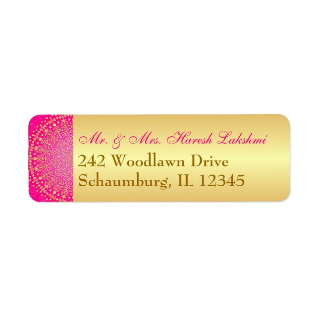Pink, Gold Intricate Scrolls Return Address Label (Front)