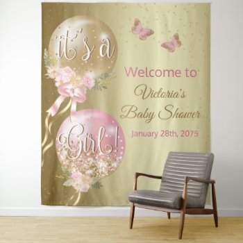 Pink Gold Its A Girl Baby Shower Xl Backdrop by The_Baby_Boutique at Zazzle