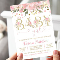 Pink Gold Its A Girl Watercolor Floral Baby Shower Invitation