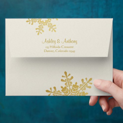 Pink Gold Ivory Snowflake Winter Wedding A7 Envelope