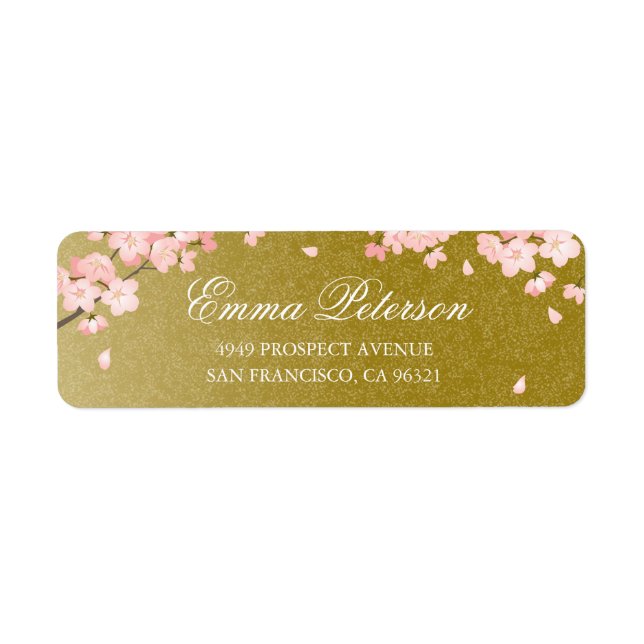 Pink Gold Japanese Cherry Blossoms Custom Template Label (Front)