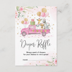 Pink Gold Jungle Safari Animals Diaper Raffle Enclosure Card