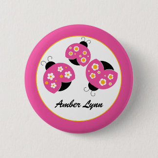 Pink & Gold Ladybugs Button